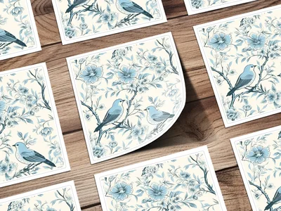 Chinoiserie Vines and Birds Seamless Pattern With Flowers Pattern Artwork Sky Blue Theme Digital