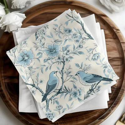 Chinoiserie Vines and Birds Seamless Pattern With Flowers Pattern Artwork Sky Blue Theme Digital