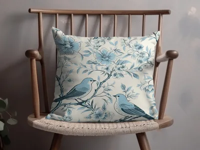 Chinoiserie Vines and Birds Seamless Pattern With Flowers Pattern Artwork Sky Blue Theme Digital