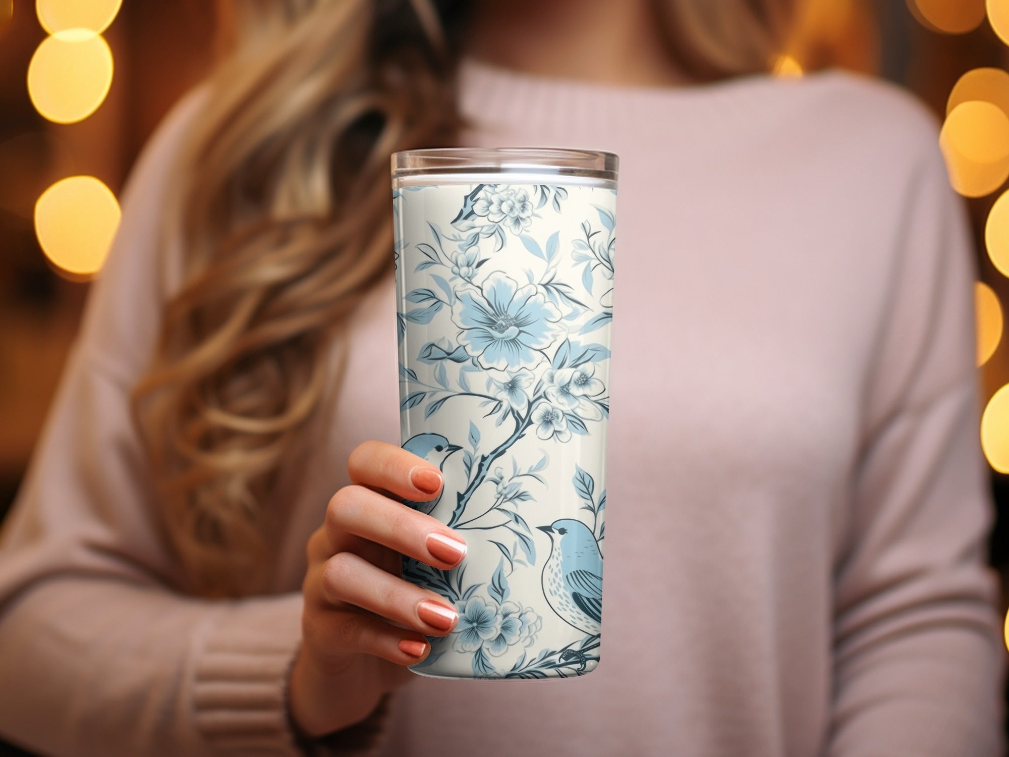 Chinoiserie Vines and Birds Seamless Pattern With Flowers Pattern Artwork Sky Blue Theme Digital