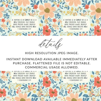 Christian Floral Digital Paper, Seamless Pattern, Scripture Art, Digital Download, Commercial Use, Print on Demand, JPEG, 12x12 Inch