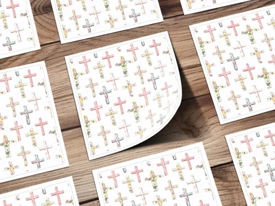 Christian Seamless, Floral Crosses Digital Paper, Easter Cross Pattern, Religious Fabric Design, Baptism Scrapbook, Church Invitation