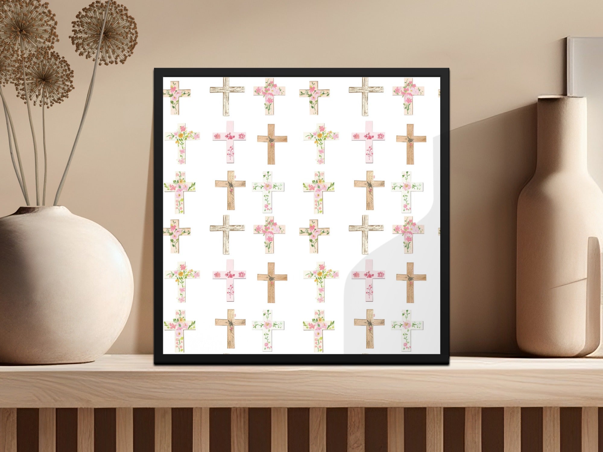 Christian Seamless, Floral Crosses Pattern, Digital Paper, Easter Seamless, Religious Design, Scrapbooking Paper, Fabric Design, Digital