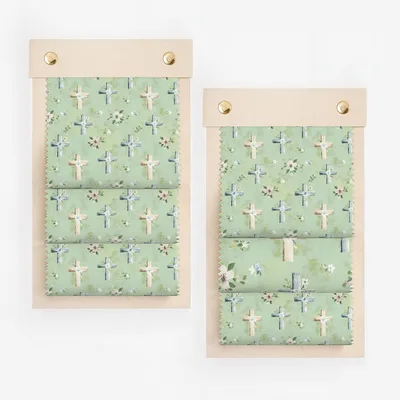 Christian Seamless Pattern, Religious Digital Paper, Cross and Floral Print, Easter Scrapbook Paper, Fabric Design, Green Background
