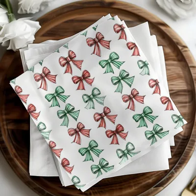 Bows Digital Paper, Seamless Pattern, Coquette Christmas Holiday Bows Fabric Design, Pink, Green Bows, Festive Background, Scrapbooking Paper, Digital Download