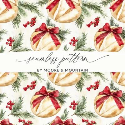 Christmas Bread Digital Paper, Holiday Baking Seamless Pattern, Winter Berries Background, Festive Repeat for Fabric and Crafts