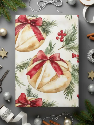Christmas Bread Digital Paper, Holiday Baking Seamless Pattern, Winter Berries Background, Festive Repeat for Fabric and Crafts