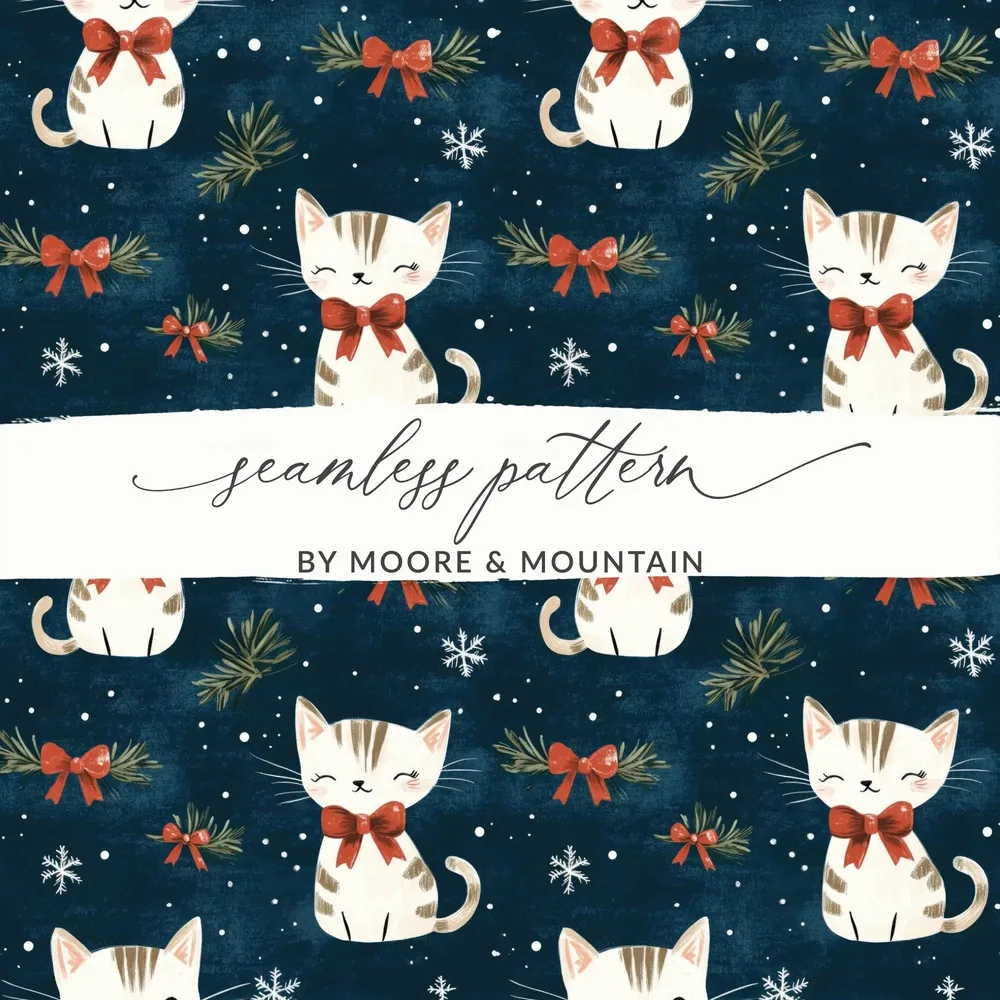 Christmas Cat Seamless Pattern Digital Paper, Cute Holiday Kitty Print for Fabric, Festive Pet Design, Christmas Animal, Gift Wrap, Crafts
