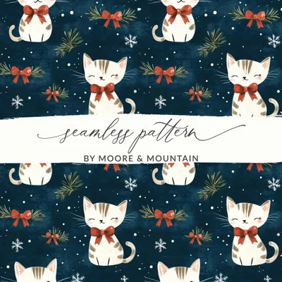 Christmas Cat Seamless Pattern Digital Paper, Cute Holiday Kitty Print for Fabric, Festive Pet Design, Christmas Animal, Gift Wrap, Crafts