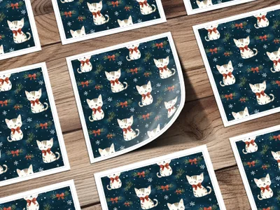 Christmas Cat Seamless Pattern Digital Paper, Cute Holiday Kitty Print for Fabric, Festive Pet Design, Christmas Animal, Gift Wrap, Crafts