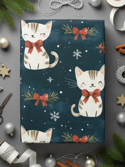 Christmas Cat Seamless Pattern Digital Paper, Cute Holiday Kitty Print for Fabric, Festive Pet Design, Christmas Animal, Gift Wrap, Crafts