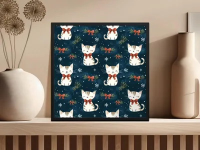 Christmas Cat Seamless Pattern Digital Paper, Cute Holiday Kitty Print for Fabric, Festive Pet Design, Christmas Animal, Gift Wrap, Crafts