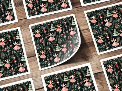 Christmas Digital Paper, Dark Winter Pattern, Ballerina Nutcracker, Pink Floral Seamless Pattern, Digital Background, Scrapbook Paper