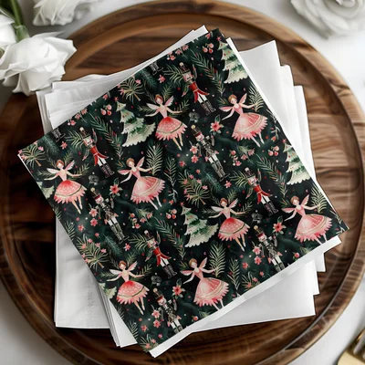 Christmas Digital Paper, Dark Winter Pattern, Ballerina Nutcracker, Pink Floral Seamless Pattern, Digital Background, Scrapbook Paper