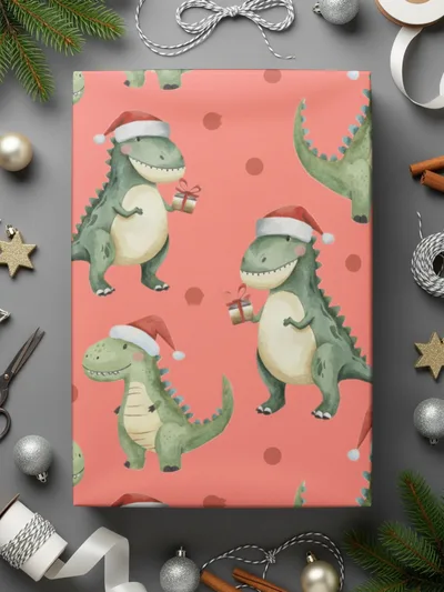 Christmas Dinosaur Seamless Pattern Digital, Holiday Dino Pattern, Festive Repeat Pattern, Cute Dinosaur Art, Christmas Fabric Design