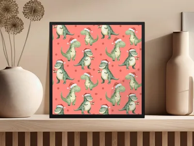 Christmas Dinosaur Seamless Pattern Digital, Holiday Dino Pattern, Festive Repeat Pattern, Cute Dinosaur Art, Christmas Fabric Design