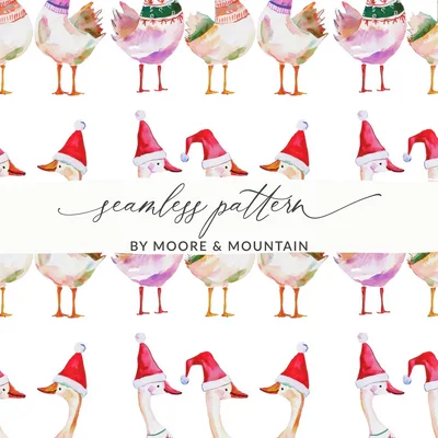 Christmas Geese Ducks Pattern Festive Watercolor Digital