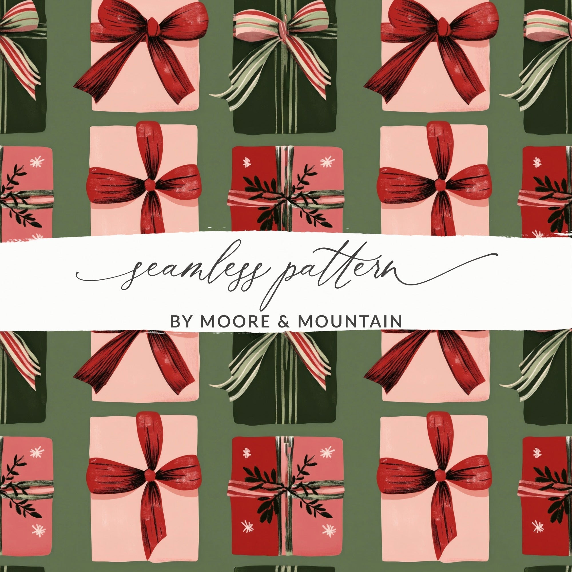 Christmas Gift Digital Paper, Red, Green, Pink Presents Pattern, Holiday Digital Download, Seamless Wrapping Paper, Winter Scrapbook Paper