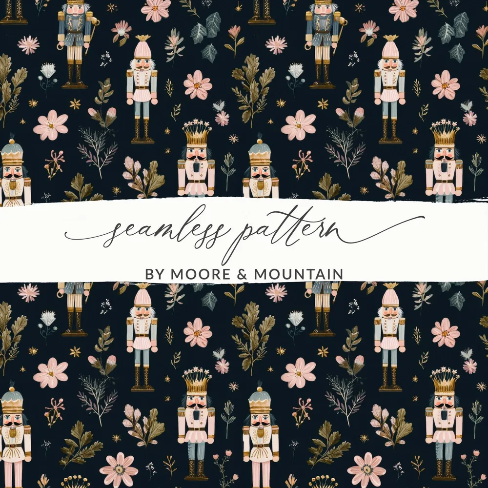 Christmas Nutcracker Soldiers with Flowers and Leaves Digital