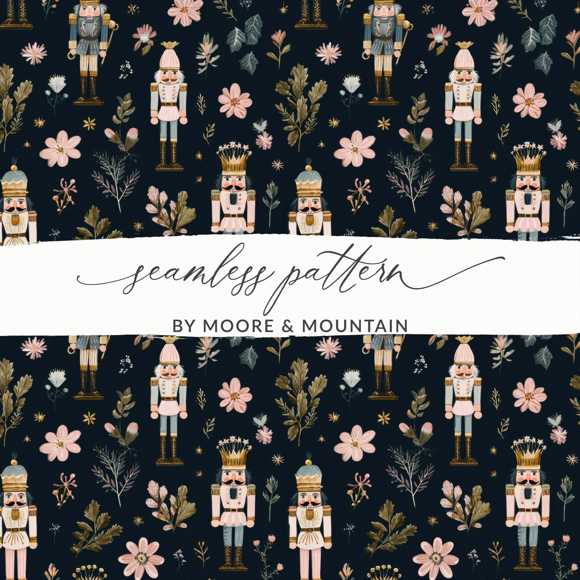 Christmas Nutcracker Soldiers with Flowers and Leaves Digital