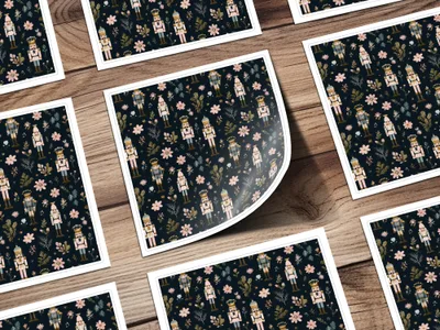 Christmas Nutcracker Soldiers with Flowers and Leaves Digital