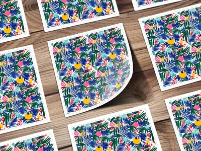 Christmas Ornament Digital Paper, Blue Green Tropical Leaves, Pink Yellow Baubles, Festive Holiday Pattern, Scrapbooking, Wall Art