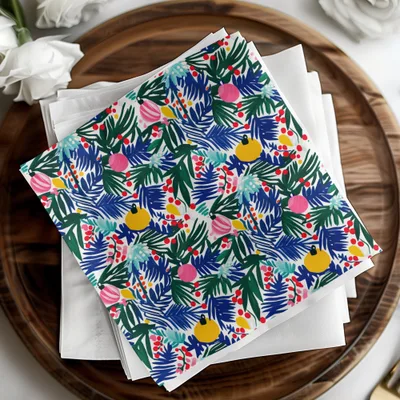 Christmas Ornament Digital Paper, Blue Green Tropical Leaves, Pink Yellow Baubles, Festive Holiday Pattern, Scrapbooking, Wall Art
