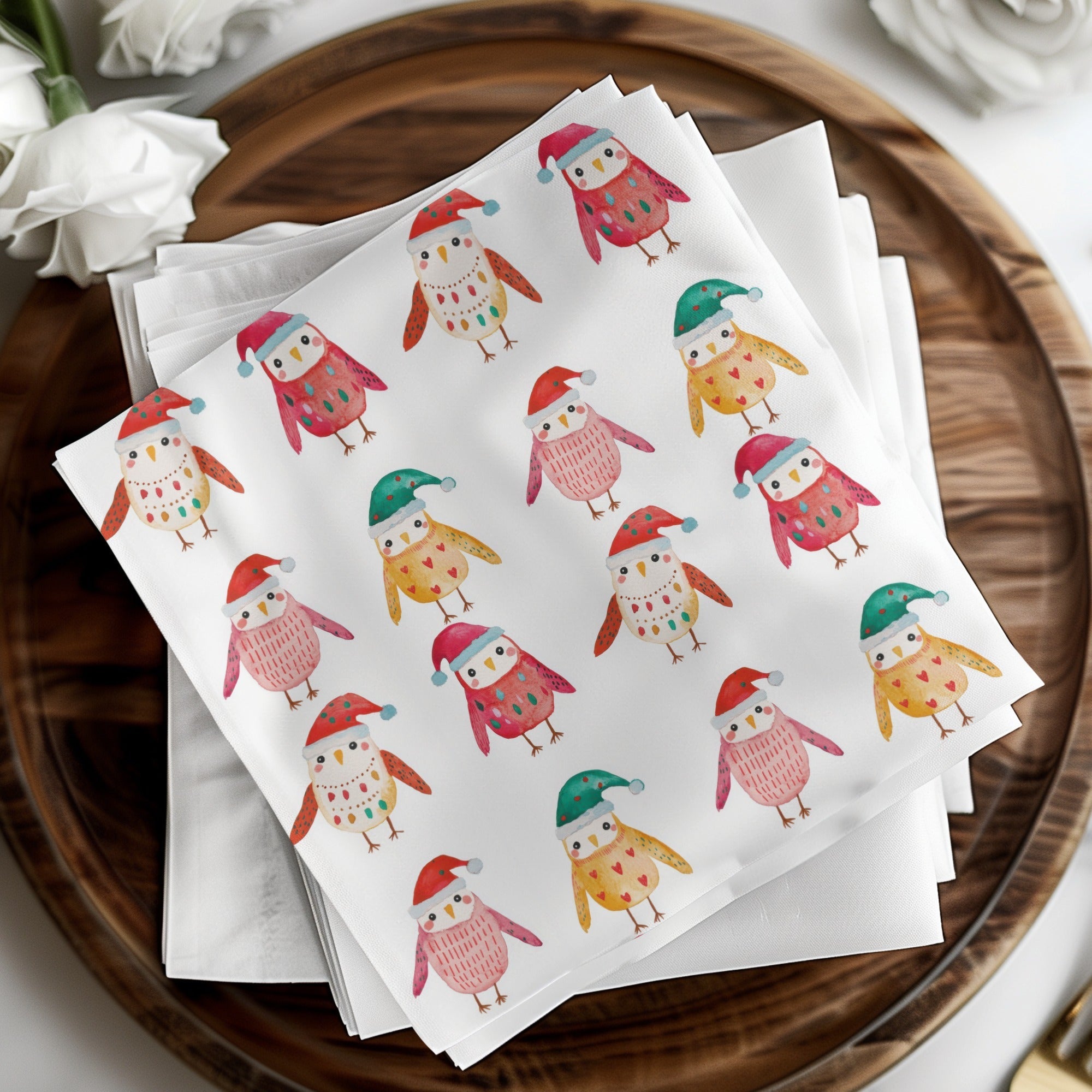 Christmas Owls With Santa Hats Cute Seamless Pattern Digital