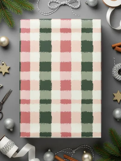 Christmas Pink and Green Gingham Seamless for Commercial Use Digital