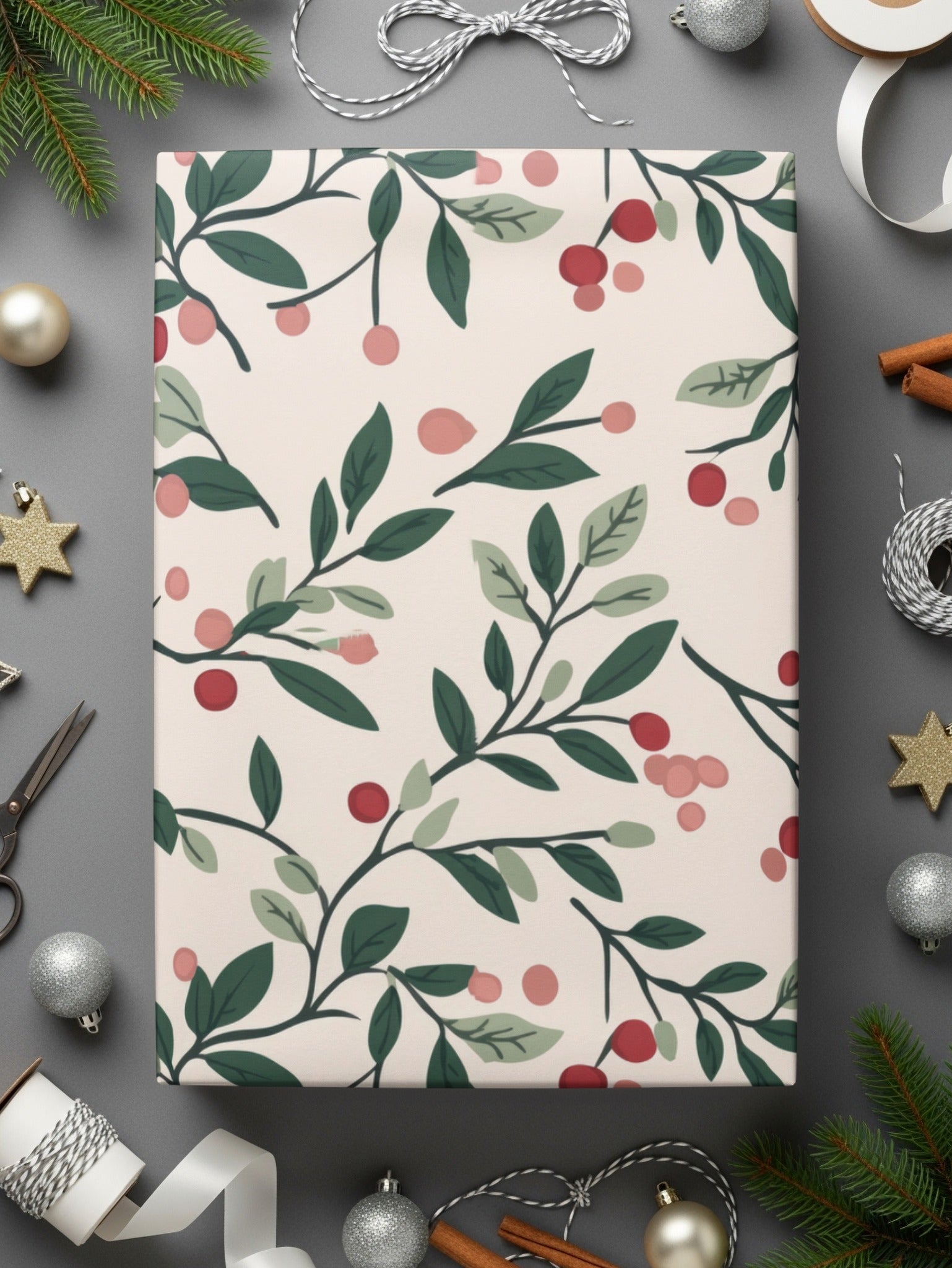Christmas Pink and Green Mistletoe Seamless Commercial Use Background