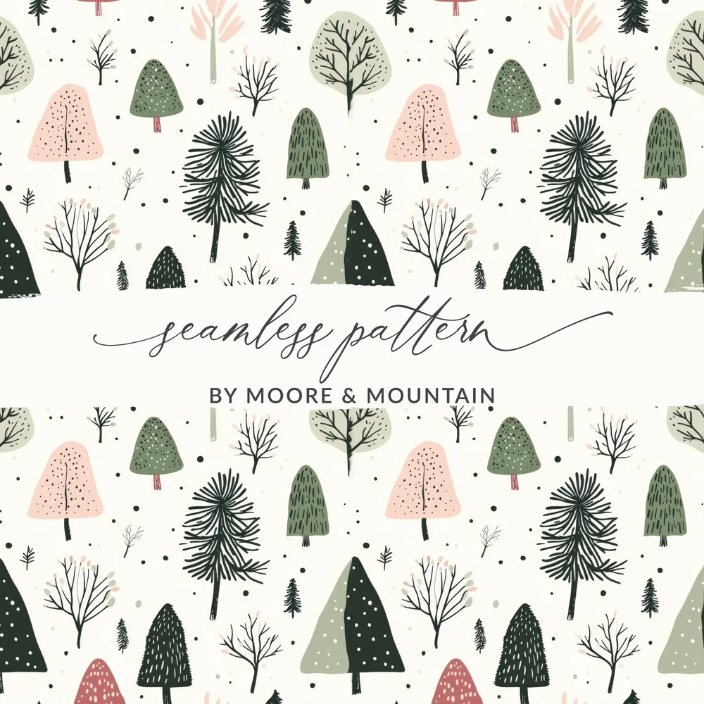 Christmas Pink and Green Seamless Forest Pattern for Commercial Use