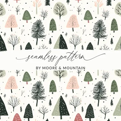 Christmas Pink and Green Seamless Forest Pattern for Commercial Use