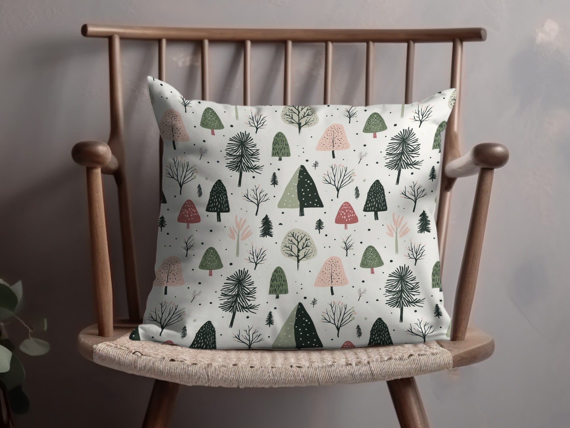 Christmas Pink and Green Seamless Forest Pattern for Commercial Use