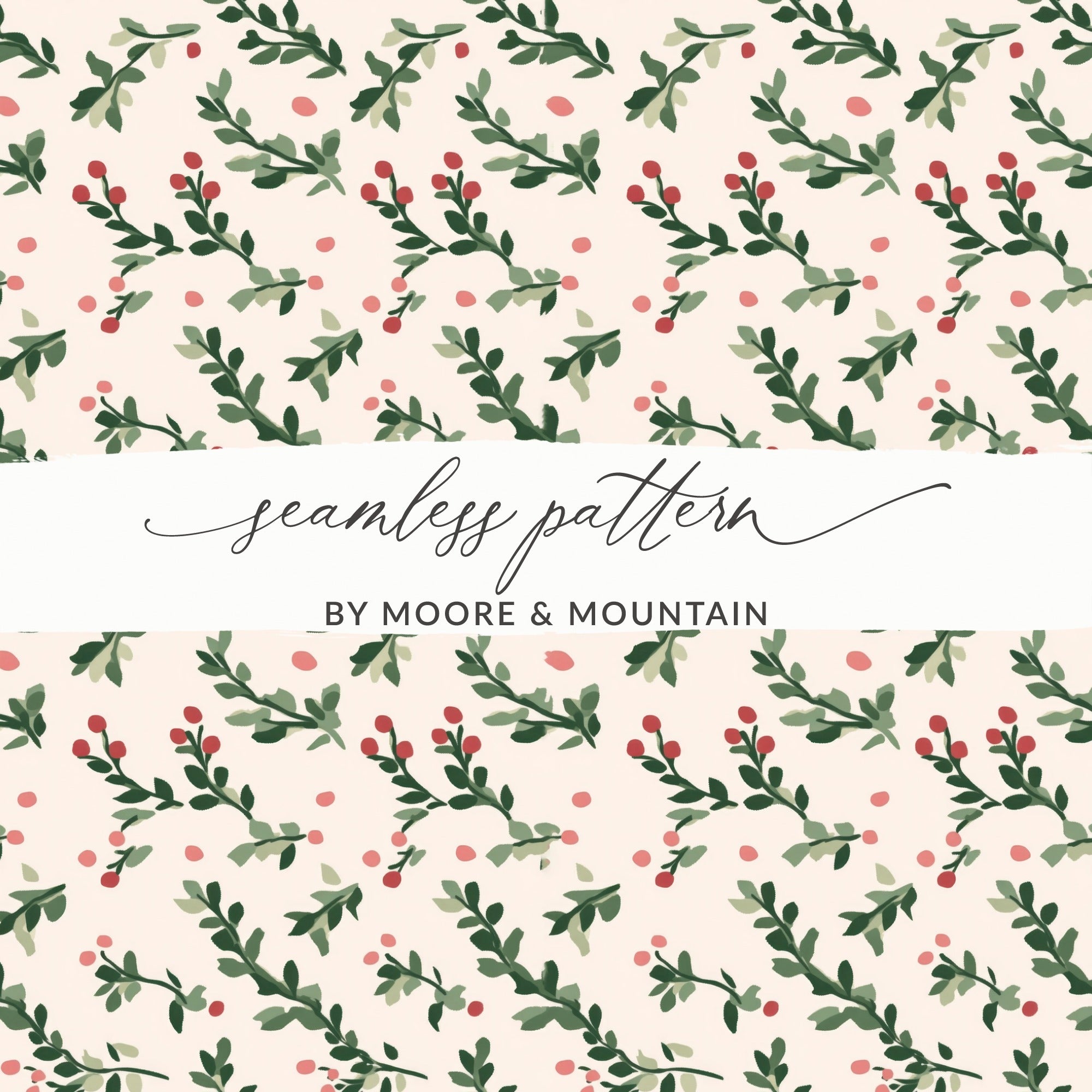 Christmas Pink and Green Seamless Mistletoe Xmas Background POD