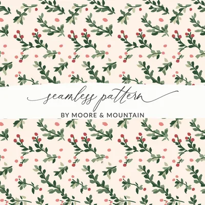 Christmas Pink and Green Seamless Mistletoe Xmas Background POD