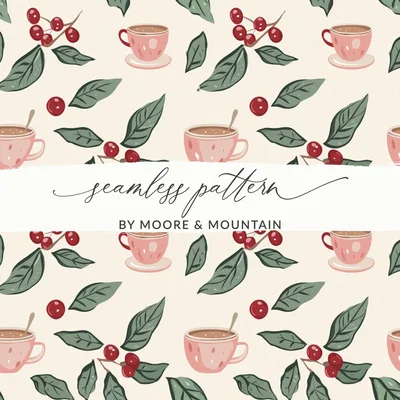Christmas Pink and Green Seamless Simple Christmas Hot Chocolate Pattern