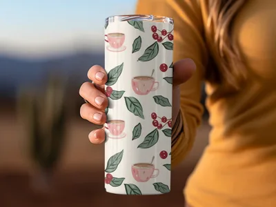 Christmas Pink and Green Seamless Simple Christmas Hot Chocolate Pattern