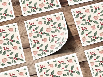 Christmas Pink and Green Seamless Simple Christmas Hot Chocolate Pattern