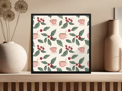 Christmas Pink and Green Seamless Simple Christmas Hot Chocolate Pattern