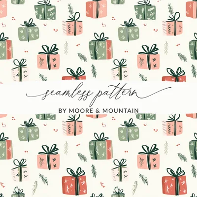 Christmas Pink and Green Seamless Simple Christmas Presents Pattern