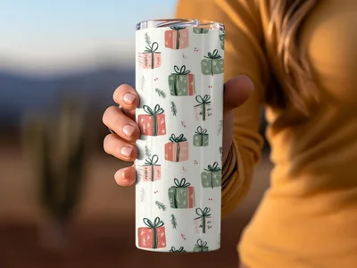 Christmas Pink and Green Seamless Simple Christmas Presents Pattern