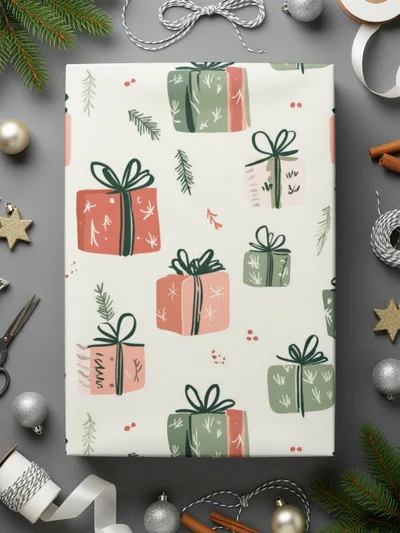 Christmas Pink and Green Seamless Simple Christmas Presents Pattern