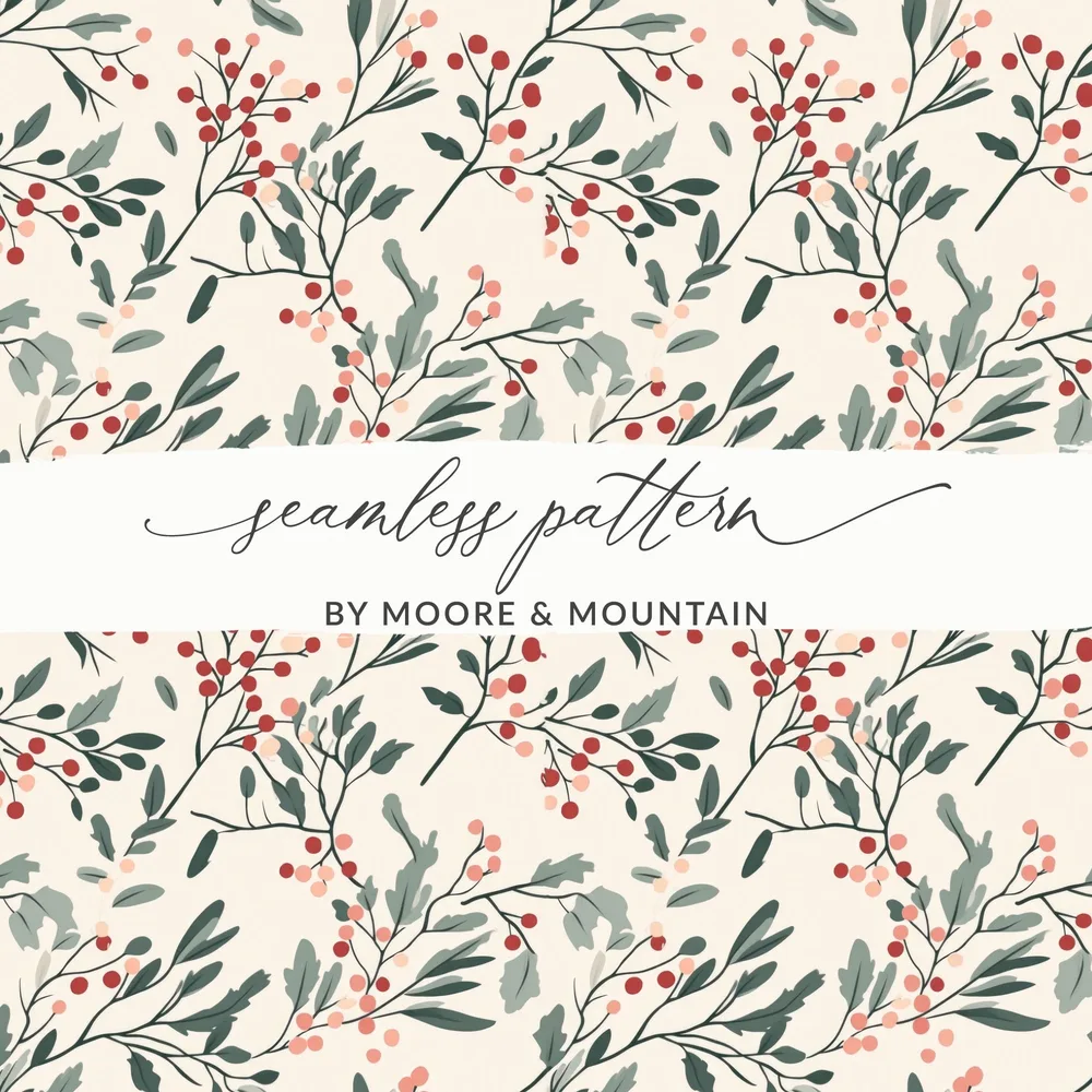 Christmas Pink and Green Winter Branches Seamless Pattern for Commercial Use