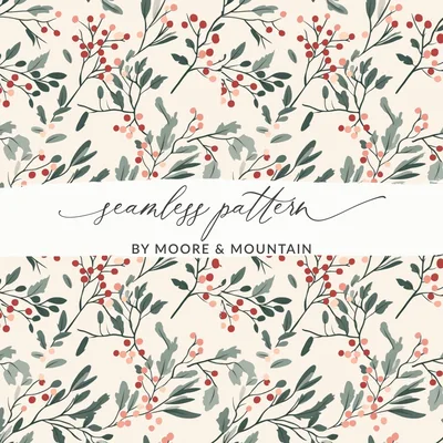 Christmas Pink and Green Winter Branches Seamless Pattern for Commercial Use