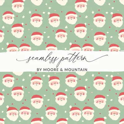 Christmas Pink and Sage Green Seamless Simple Santa Face Pattern
