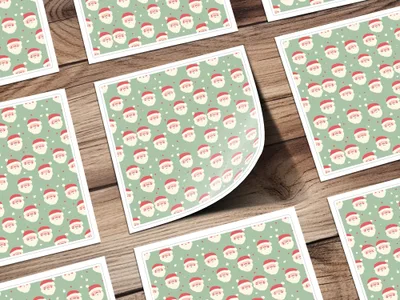 Christmas Pink and Sage Green Seamless Simple Santa Face Pattern