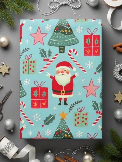 Christmas Seamless Pattern, Holiday Digital Paper, Santa Claus Tree Gift Wrap, Festive Design Download