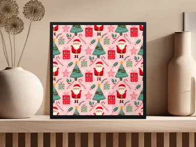 Christmas Seamless Pattern, Holiday Digital Paper, Santa Tree Gift Wrap, Cute Xmas Background, Festive Fabric Design, JPEG Download