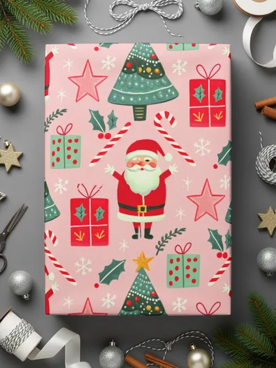 Christmas Seamless Pattern, Holiday Digital Paper, Santa Tree Gift Wrap, Cute Xmas Background, Festive Fabric Design, JPEG Download
