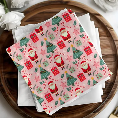 Christmas Seamless Pattern, Holiday Digital Paper, Santa Tree Gift Wrap, Cute Xmas Background, Festive Fabric Design, JPEG Download